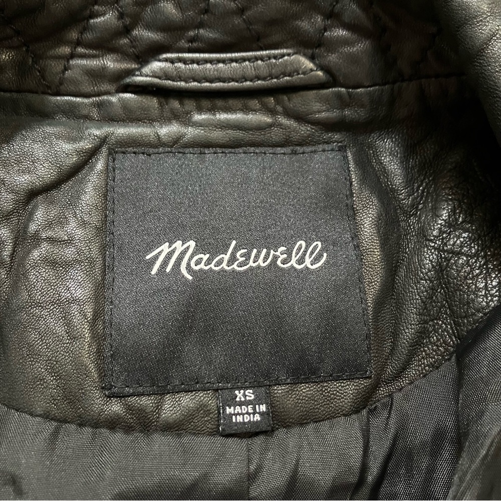 Madewell Washed Leather Motorcycle Jacket Black Moto Zippers size XS - Picture 10 of 15